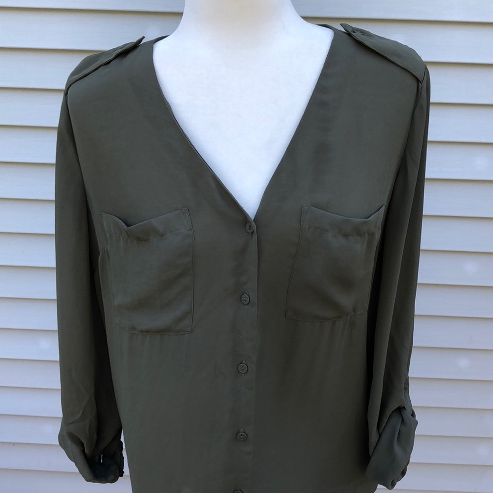 Olive Button Down Blouse - image 2